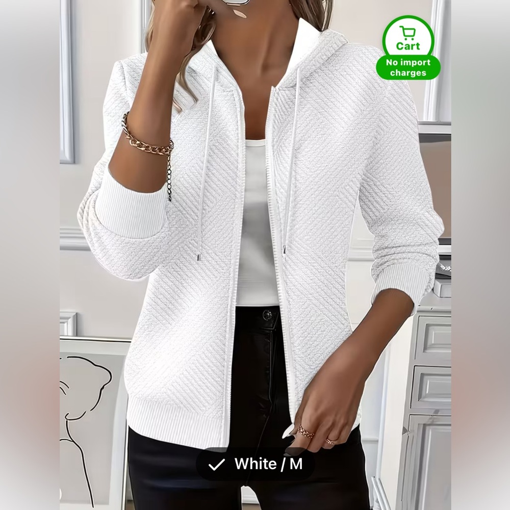 NWT White Zip-Up Hooded Sweatshirt - Women